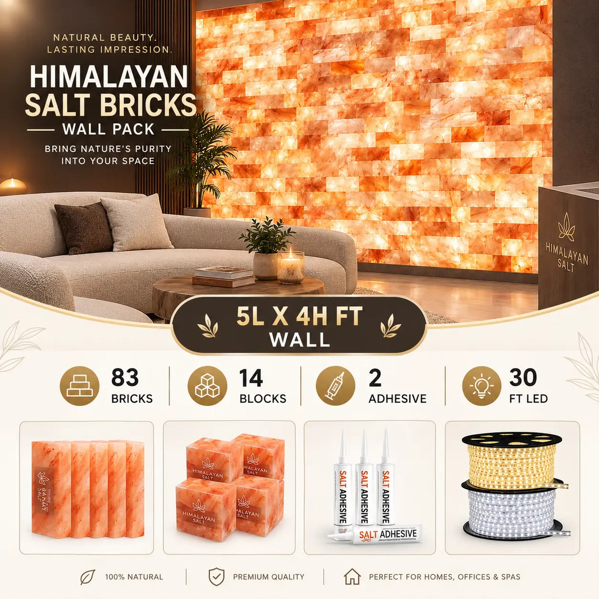 Backlit Himalayan Salt Wall Kit – 5 ft × 4 ft (20 sq ft)