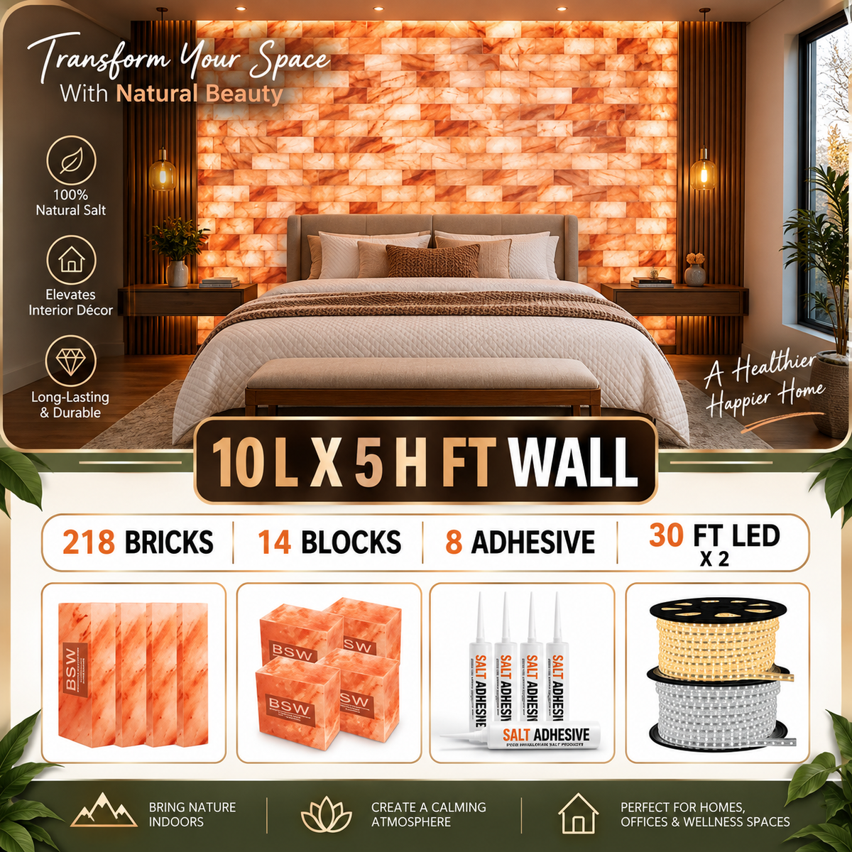 Backlit Himalayan Salt Wall Kit – 10 ft × 5 ft (50 sq ft)