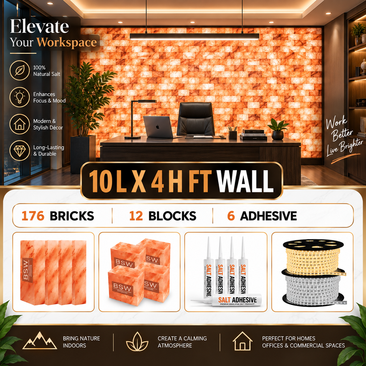 Himalayan Salt Wall Installation Kit – 40 sq ft Backlit Feature Wall