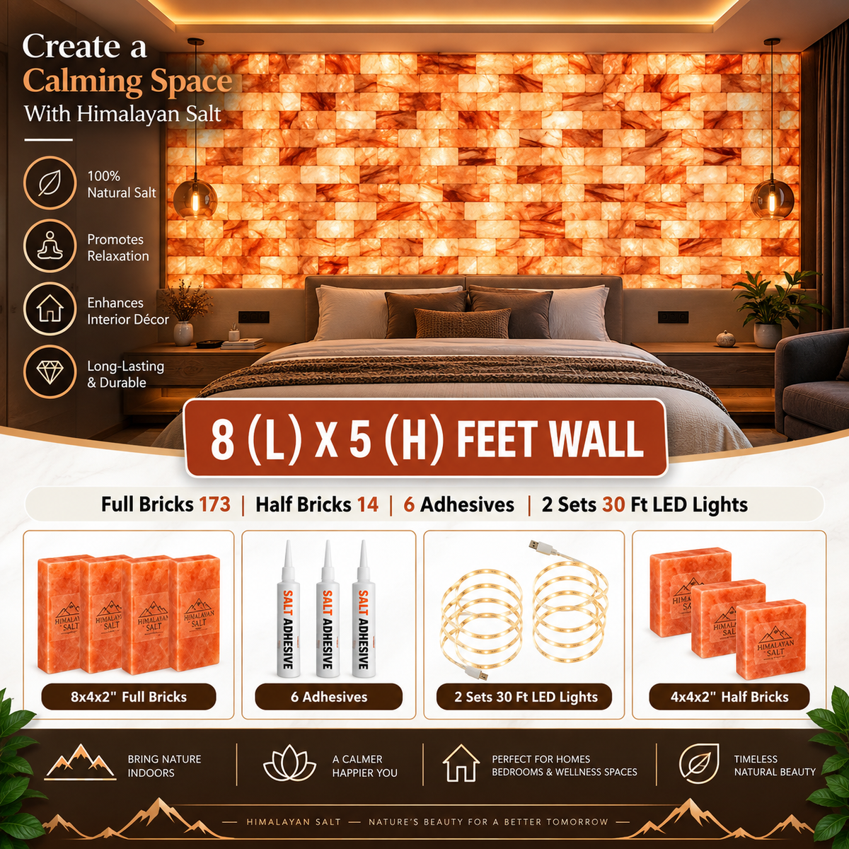 Backlit Himalayan Salt Wall Kit – 8 ft × 5 ft (40 sq ft)