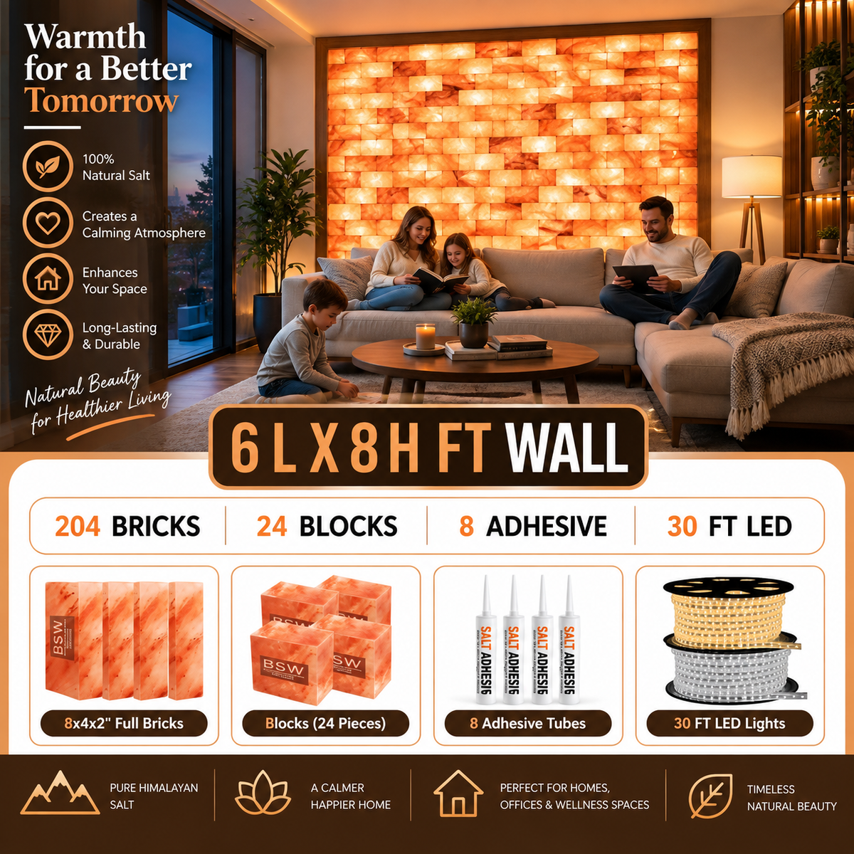 Backlit Himalayan Salt Wall Kit – 6 ft × 8 ft (48 sq ft)