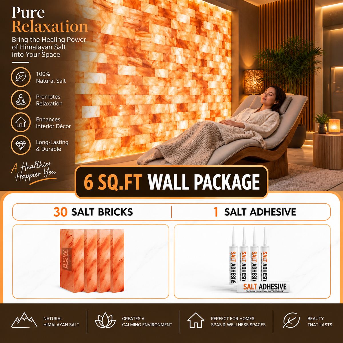 Build-Your-Own 6 sq ft Salt Wall Kit – 30 Bricks + 1 Adhesive
