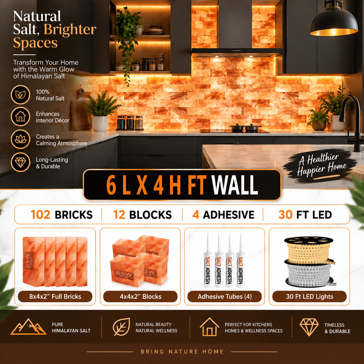 Backlit Himalayan Salt Wall Kit – 6 ft × 4 ft (24 sq ft)