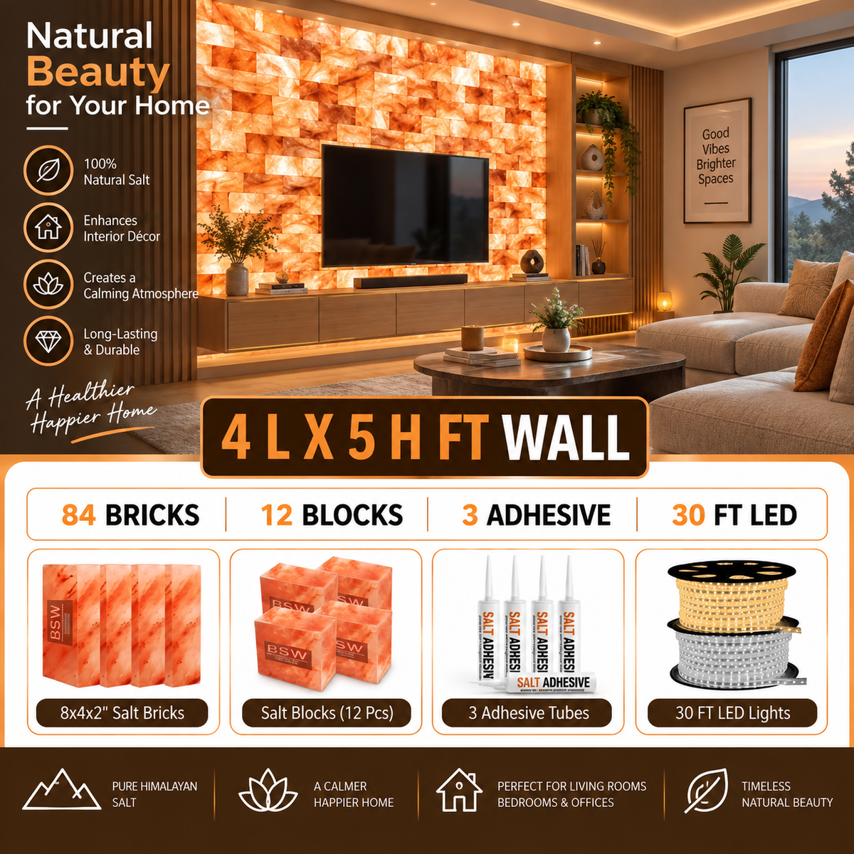 Backlit Himalayan Salt Wall Kit – 4 ft × 5 ft (20 sq ft)