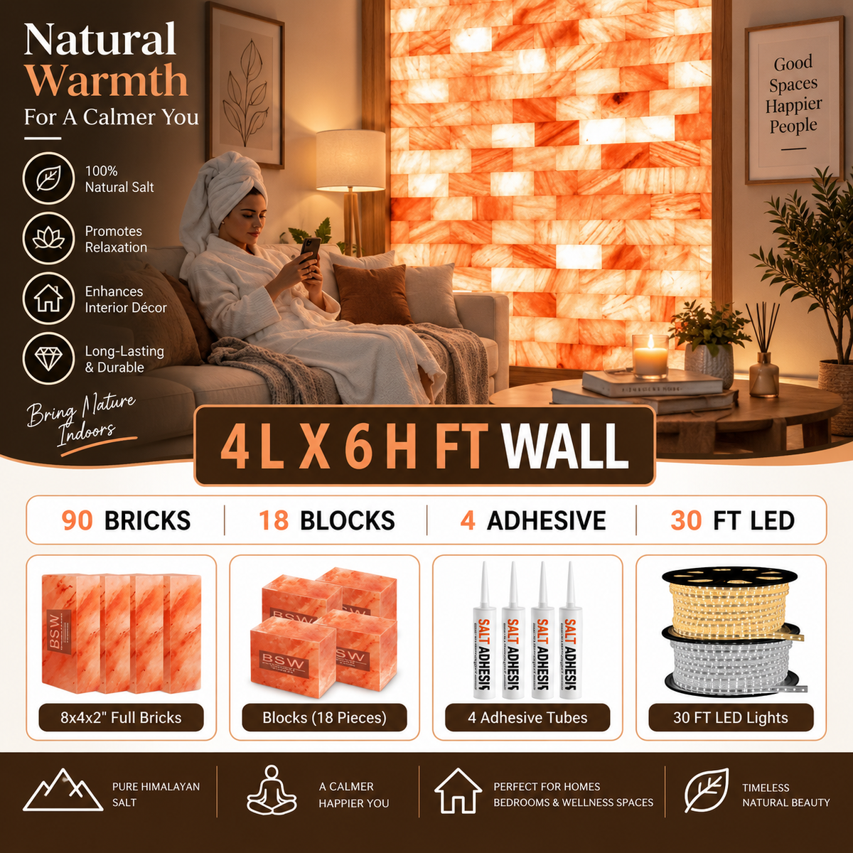 Backlit Himalayan Salt Wall Kit – 4 ft × 6 ft (24 sq ft)