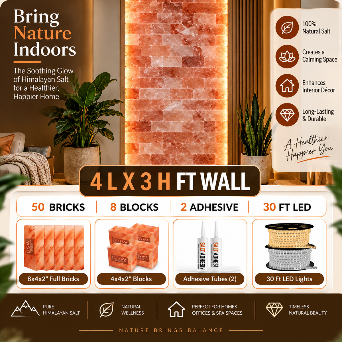 Backlit Himalayan Salt Wall Kit – 4 ft × 3 ft (12 sq ft)