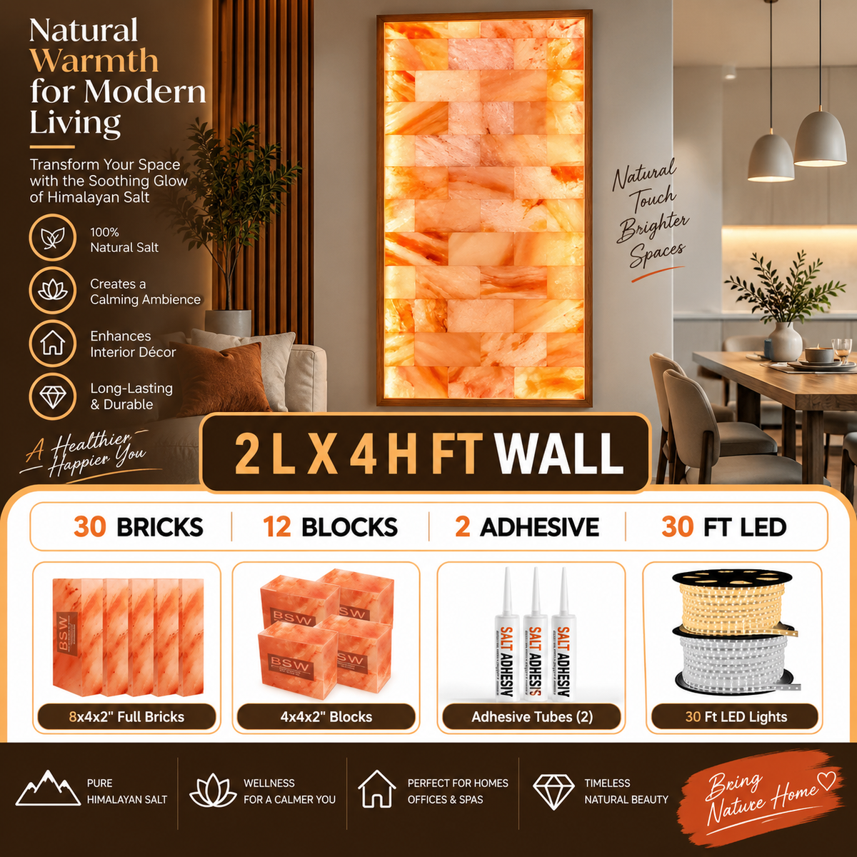 Backlit Himalayan Salt Wall Kit – 2 ft × 4 ft (8 sq ft)