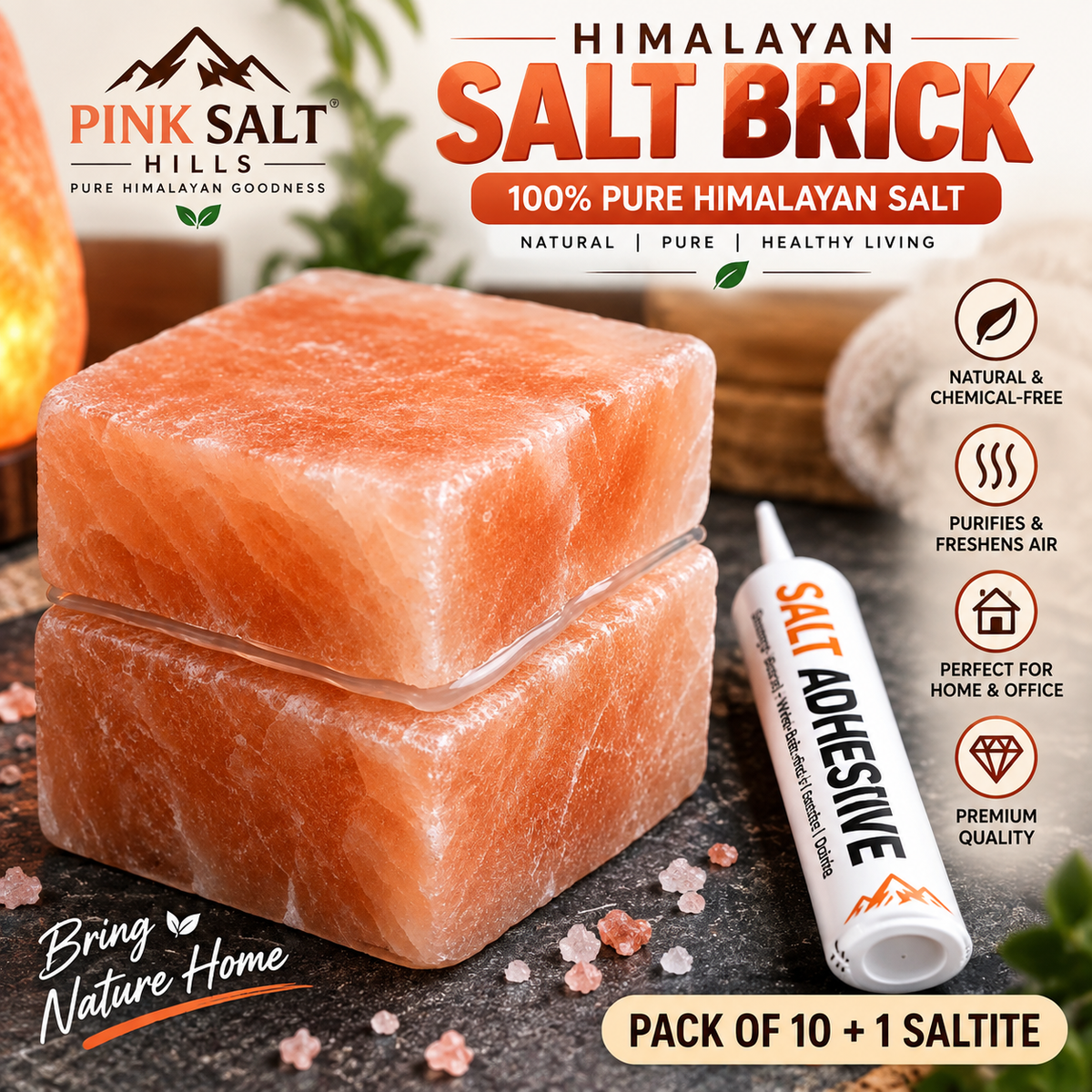 Himalayan Pink Salt Tiles – 8 × 4 × 1 in