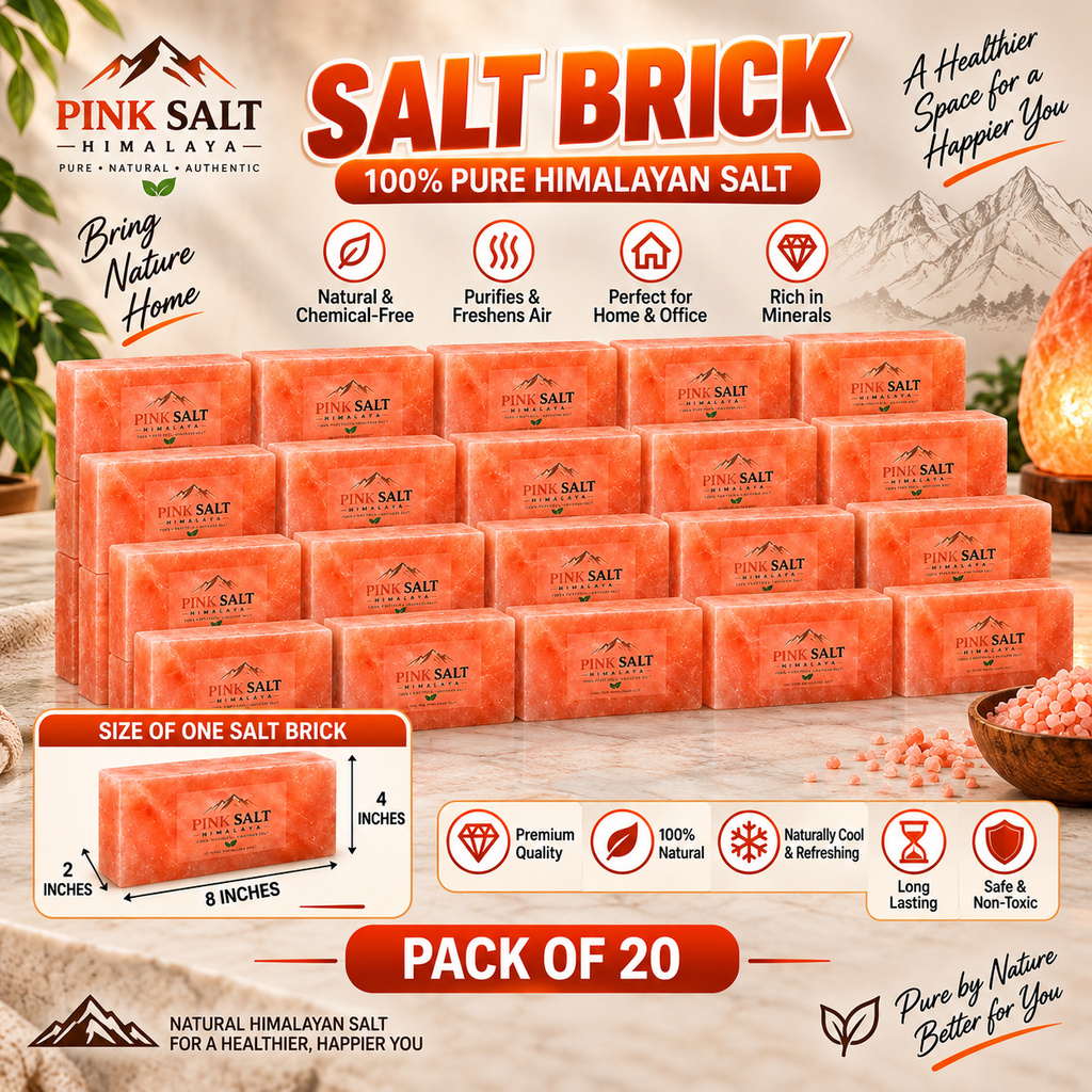 Himalayan Pink Salt Wall Bricks – 8 × 4 × 2 in, Pack of 20