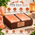 Himalayan Salt Foot Block Set with Handcrafted Wooden Holder