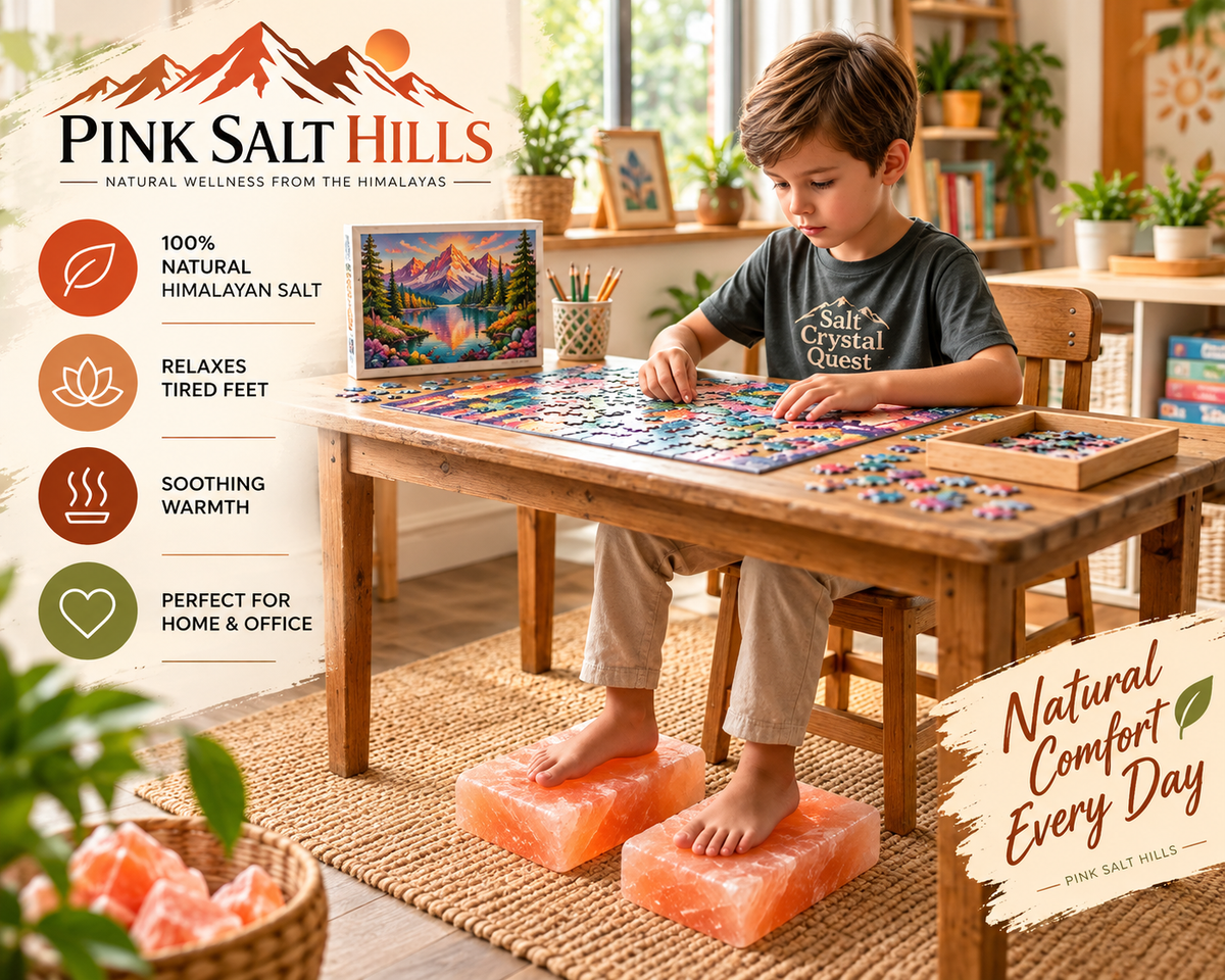 Himalayan Salt Foot Block Set with Handcrafted Wooden Holder