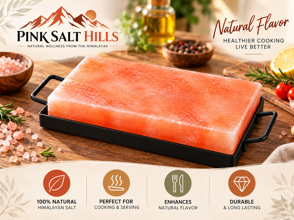 Himalayan Pink Salt Cooking Block with Black Metal Holder