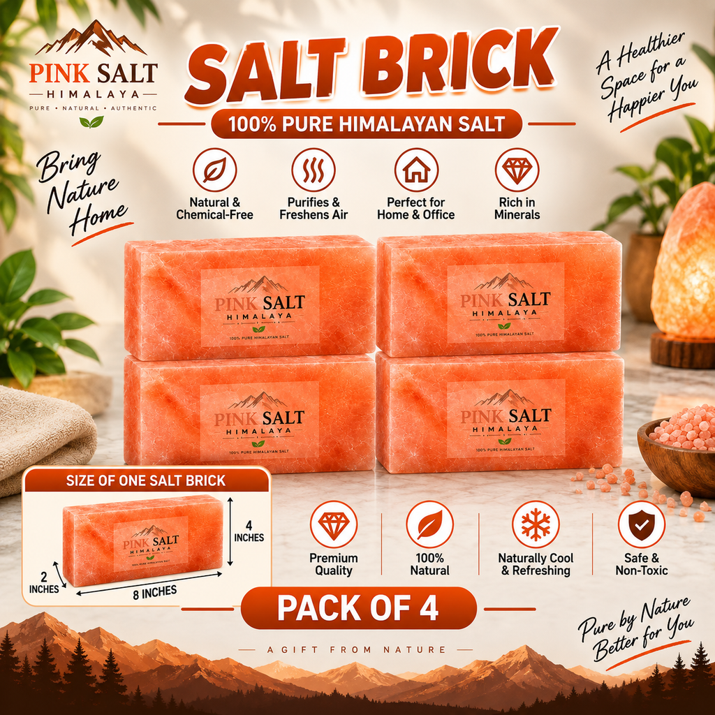 Himalayan Pink Salt Wall Bricks – 8 × 4 × 2 in, Pack of 4