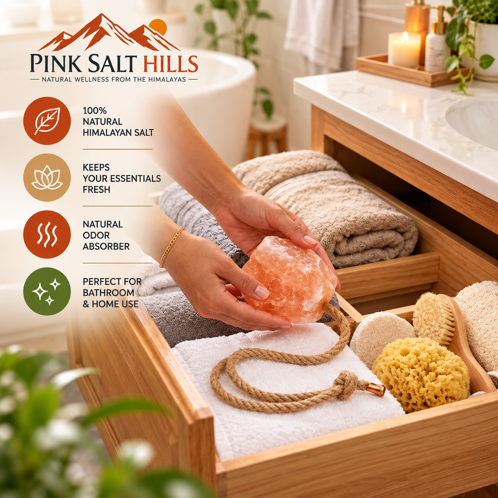 Himalayan Pink Salt Bath & Shower Rock with Rope – 2.5 lb