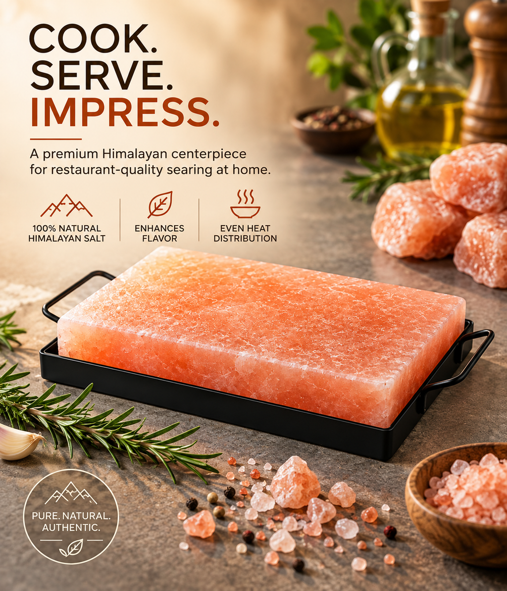 Himalayan Pink Salt Cooking Block with Black Metal Holder