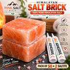Himalayan Pink Salt Tiles – 8 × 4 × 1 in, Pack of 50 with 2 Adhesives