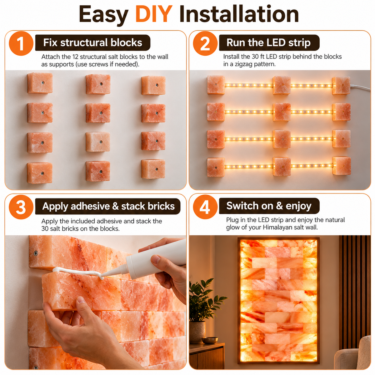 Backlit Himalayan Salt Wall Kit – 2 ft × 4 ft (8 sq ft)